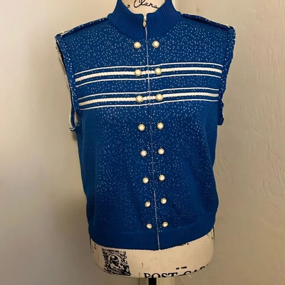 Vintage ST. John Blue Man Made Zipper Closure Vest